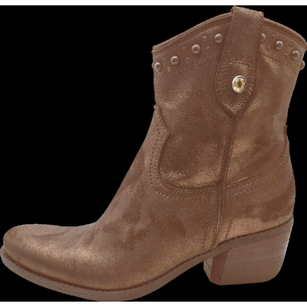 Bronze Sueded Western Ankle Boots with Stud Detail